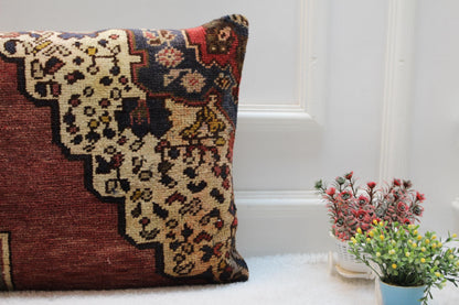 Handmade Turkish Kilim Pillow Cover: Upcycled Woven Wool, Boho Home Decor (16x32 in)