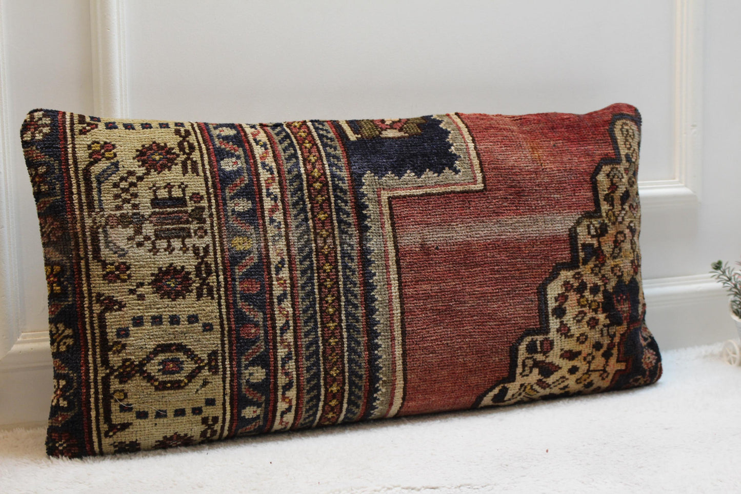 Handmade Kilim Lumbar Pillow Cover: Vintage Woven Rug, 16x32 inch