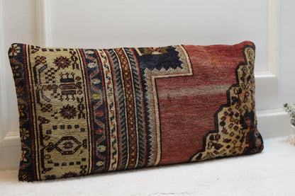 Handmade Kilim Lumbar Pillow Cover: Vintage Woven Rug, 16x32 inch