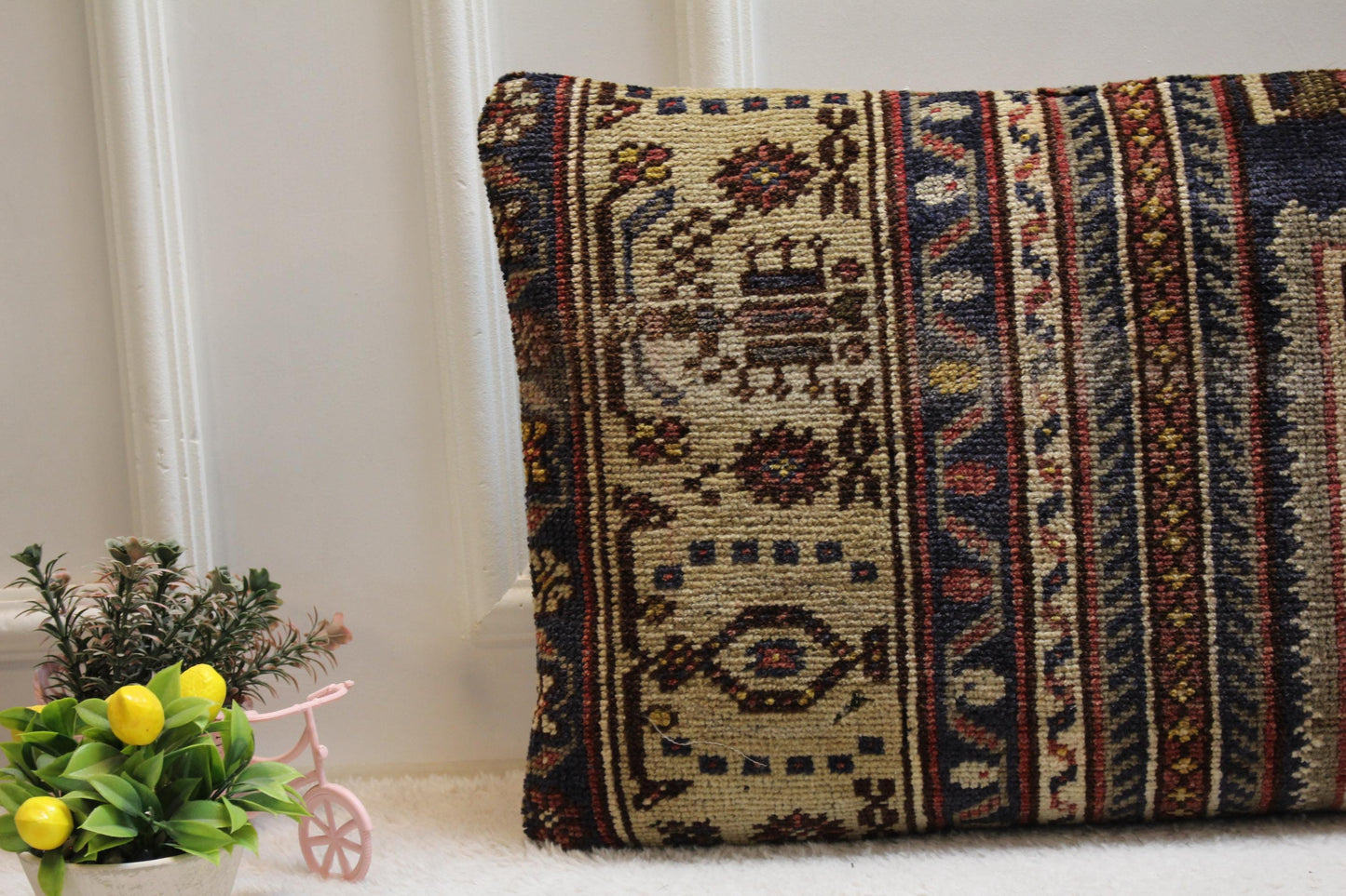 Handmade Kilim Lumbar Pillow Cover: Vintage Woven Rug, 16x32 inch