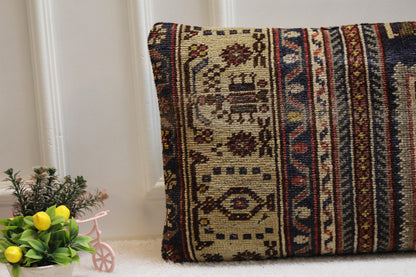 Handmade Kilim Lumbar Pillow Cover: Vintage Woven Rug, 16x32 inch