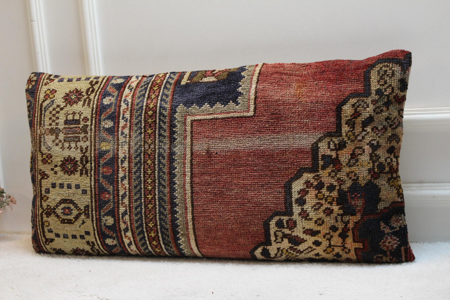Handmade Kilim Lumbar Pillow Cover: Vintage Woven Rug, 16x32 inch