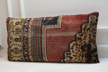 Handmade Kilim Lumbar Pillow Cover: Vintage Woven Rug, 16x32 inch