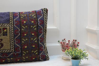 Handmade Turkish Rug Lumbar Pillow Cover: Vintage Rainbow Kilim, 16x32