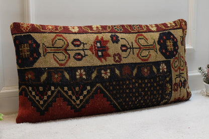 Handmade Wool Lumbar Pillow Cover: Turkish Rug Design (16x32 inch)