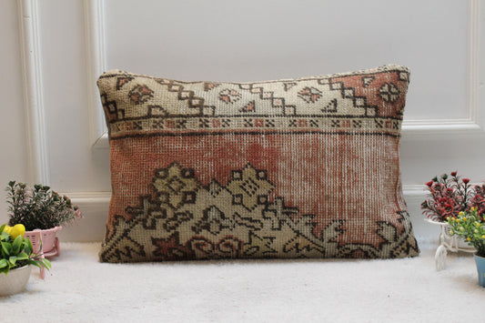 Handmade Turkish Rug Lumbar Pillow Cover: Upcycled Kilim, 16x24 inc