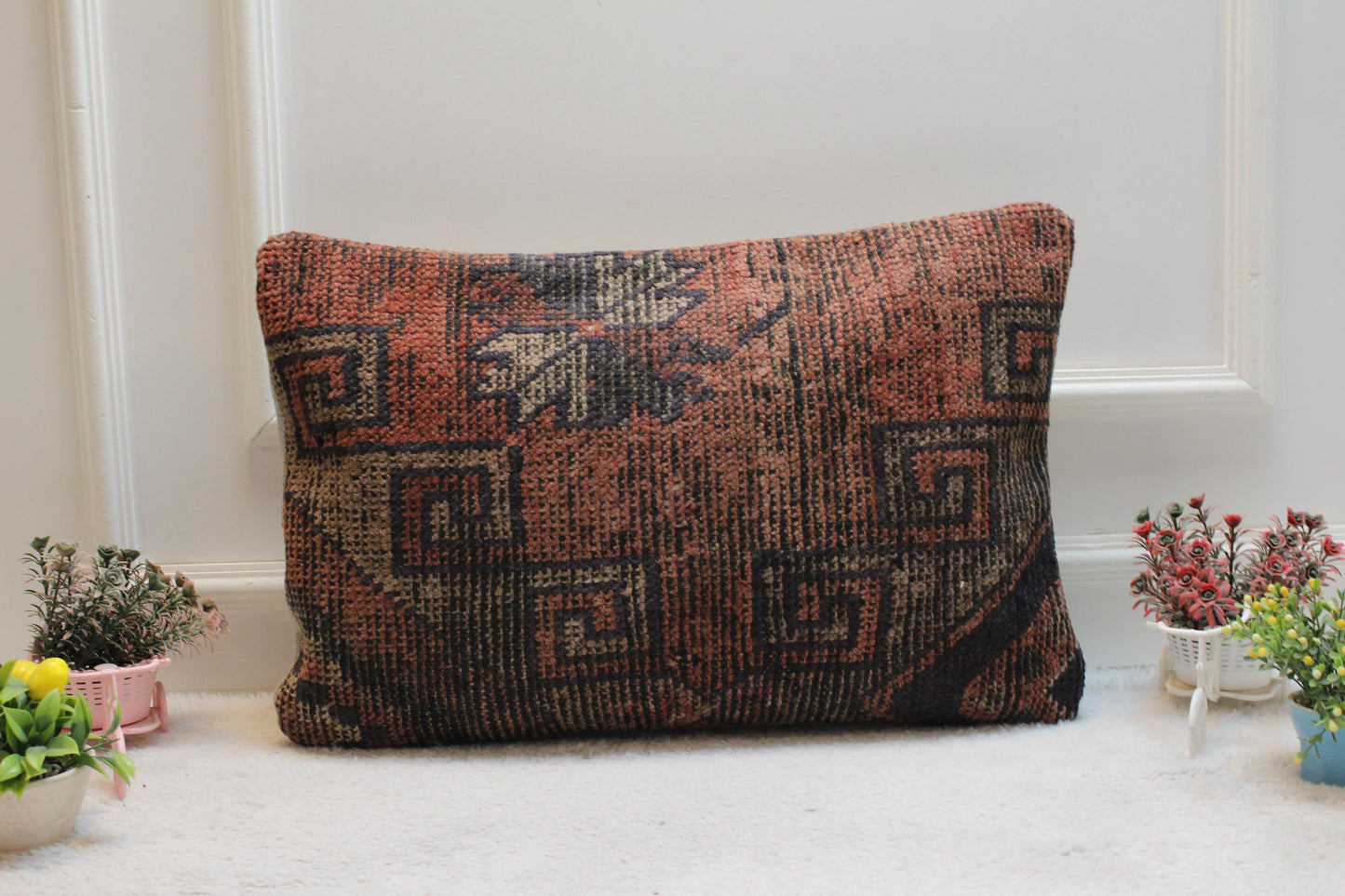16x24 Vintage Turkish Rug Pillow Cover: Organic Wool Kilim Pillow