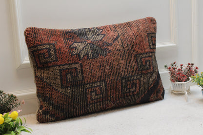 16x24 Vintage Turkish Rug Pillow Cover: Organic Wool Kilim Pillow