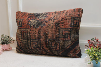 16x24 Vintage Turkish Rug Pillow Cover: Organic Wool Kilim Pillow