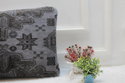Gray Turkish Rug Pillow Cover: Vintage Kilim Lumbar Pillow (16x24 in)