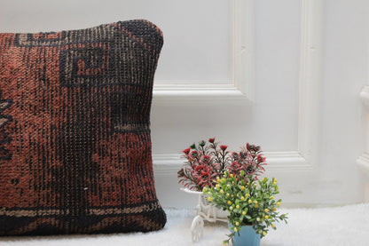 Red Anatolian Kilim Pillow Cover: Turkish Rug Home Decor (16x24 in)