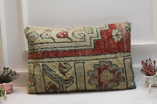 Handmade Kilim Pillow Cover: Upcycled Woven Rug, Bohemian Decor (16x24in)