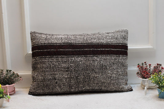 Handmade Striped Kilim Pillow Cover: Vintage Boho Decor (16x24 in)