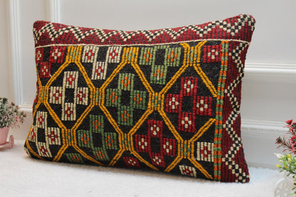 Geometric Kilim Pillow Cover: Vintage Rainbow Wool, 16x24 inch