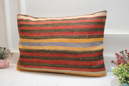 Vintage Kilim Lumbar Pillow Cover (16x24 inch): Handmade Woven Wool