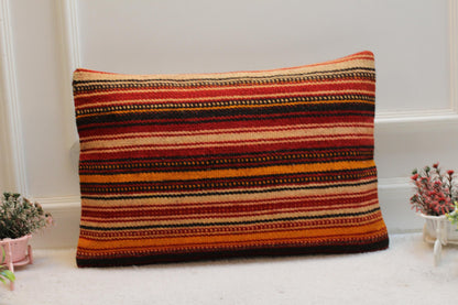 Striped Kilim Pillow Cover: Vintage Turkish Wool, 16x24 inch