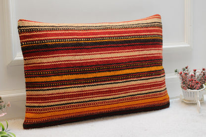 Striped Kilim Pillow Cover: Vintage Turkish Wool, 16x24 inch