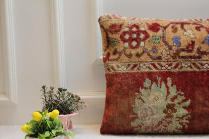 Red Turkish Rug Pillow Cover: Vintage Lumbar Pillow, 16x24 inc