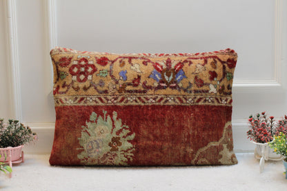 Red Turkish Rug Pillow Cover: Vintage Lumbar Pillow, 16x24 inc