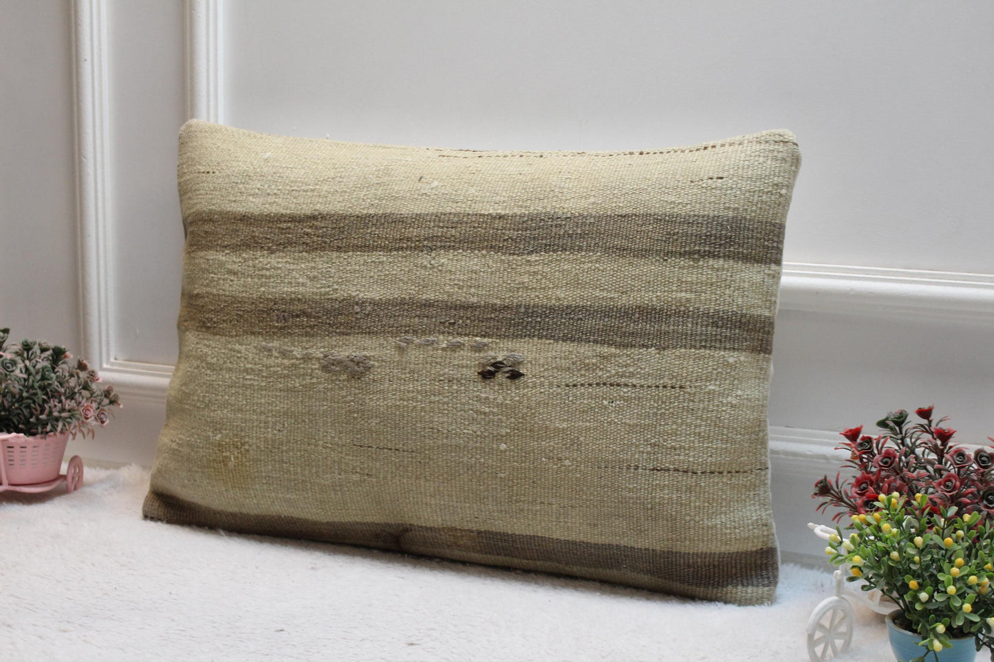 Handmade Kilim Pillow Cover (16x24 inch): Brown Boho Throw Pillow