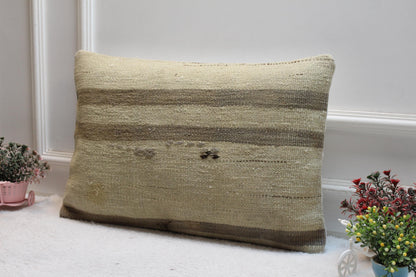 Handmade Kilim Pillow Cover (16x24 inch): Brown Boho Throw Pillow
