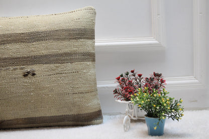 Handmade Kilim Pillow Cover (16x24 inch): Brown Boho Throw Pillow