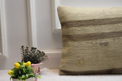 Handmade Kilim Pillow Cover (16x24 inch): Brown Boho Throw Pillow
