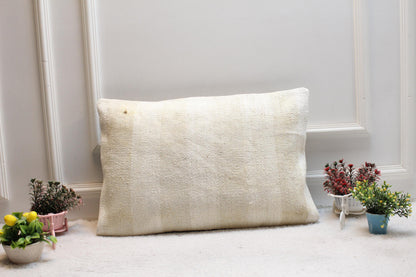 Handmade Kilim Pillow Cover: Upcycled Woven Rug, Beige Brown (16x24 inc)