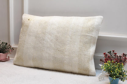 Handmade Kilim Pillow Cover: Upcycled Woven Rug, Beige Brown (16x24 inc)