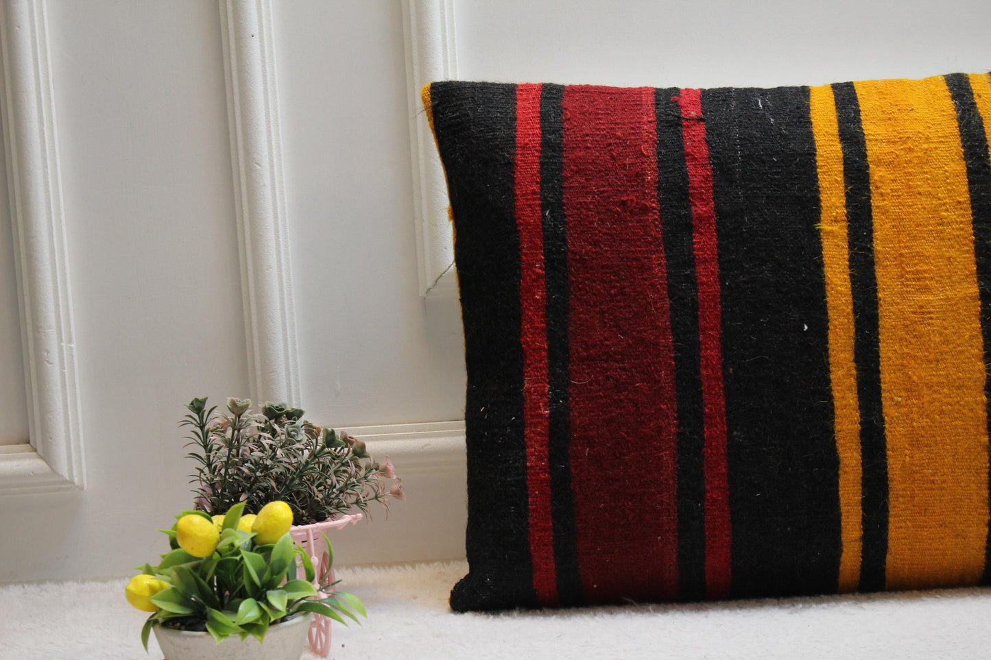 Striped Kilim Lumbar Pillow Cover: Vintage Turkish Rug, 16x24 inch