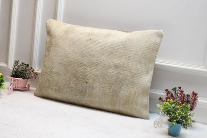 White Turkish Kilim Lumbar Pillow Cover: Vintage Rug Pillow, 16x24 inch