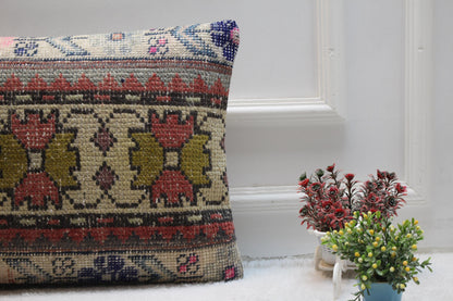 Handmade Kilim Lumbar Pillow Cover: Organic Wool Boho Design (16x24 inch)