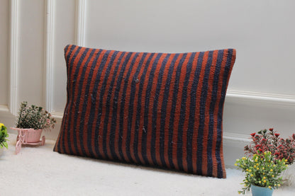 Striped Kilim Lumbar Pillow Cover: Vintage Woven Rug, 16x24 inch