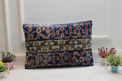 Handmade Kilim Pillow Cover: Upcycled Woven Rug, Boho Decor (16x24 inc)