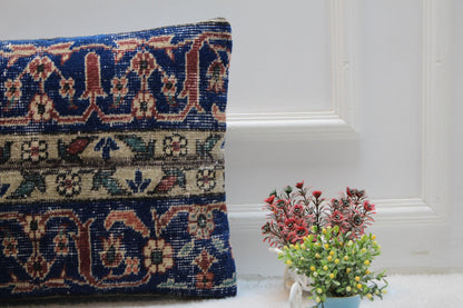 Handmade Kilim Pillow Cover: Upcycled Woven Rug, Boho Decor (16x24 inc)
