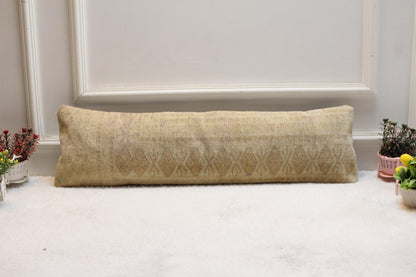 Handmade Turkish Kilim Lumbar Pillow – Creamy Beige Diamond Motif