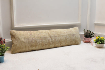 Handmade Turkish Kilim Lumbar Pillow – Creamy Beige Diamond Motif