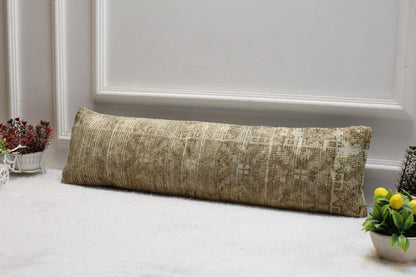 Olive Green Kilim Lumbar Pillow Cover – 8x36" Turkish Woven Cushion
