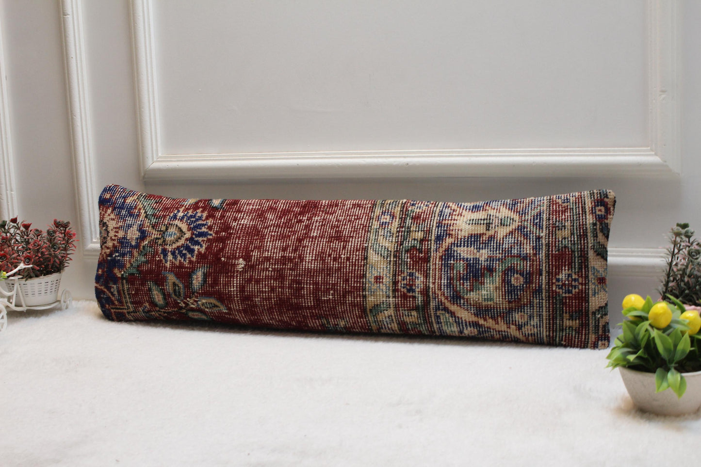 Handwoven Turkish Kilim Lumbar Pillow – 8x36" Vintage Oriental Cushion
