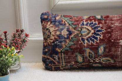 Handwoven Turkish Kilim Lumbar Pillow – 8x36" Vintage Oriental Cushion