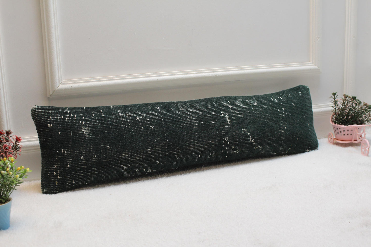 8x36” Turkish Kilim Pillow Cover – Long Lumbar, Forest Green