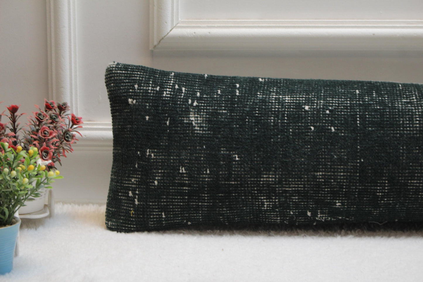 8x36” Turkish Kilim Pillow Cover – Long Lumbar, Forest Green