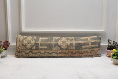 Vintage Turkish Kilim Lumbar Pillow Cover – Handwoven Medallion Design (8x36”)