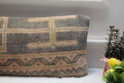 Vintage Turkish Kilim Lumbar Pillow Cover – Handwoven Medallion Design (8x36”)