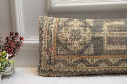 Vintage Turkish Kilim Lumbar Pillow Cover – Handwoven Medallion Design (8x36”)