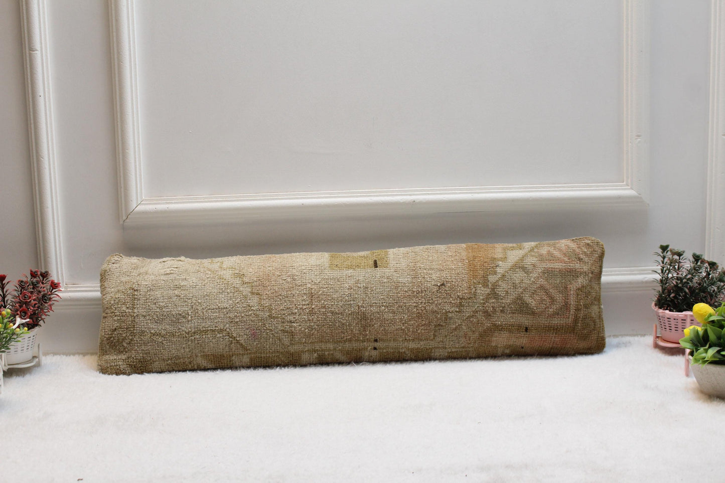 Vintage Turkish Kilim Lumbar Pillow – Earthy Boho Cushion, 8x36