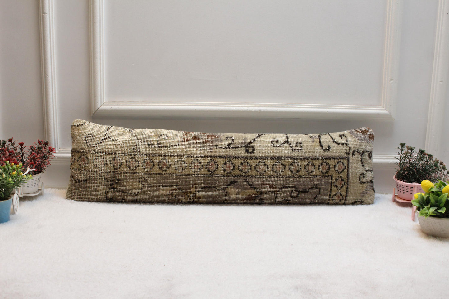 Handmade Turkish Kilim Lumbar Pillow – Vintage Rug Accent Cushion (8x36")