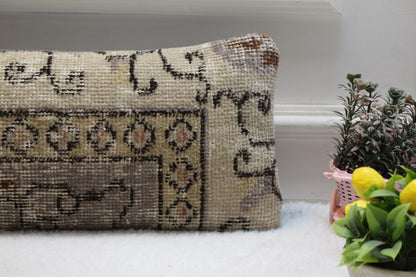 Handmade Turkish Kilim Lumbar Pillow – Vintage Rug Accent Cushion (8x36")