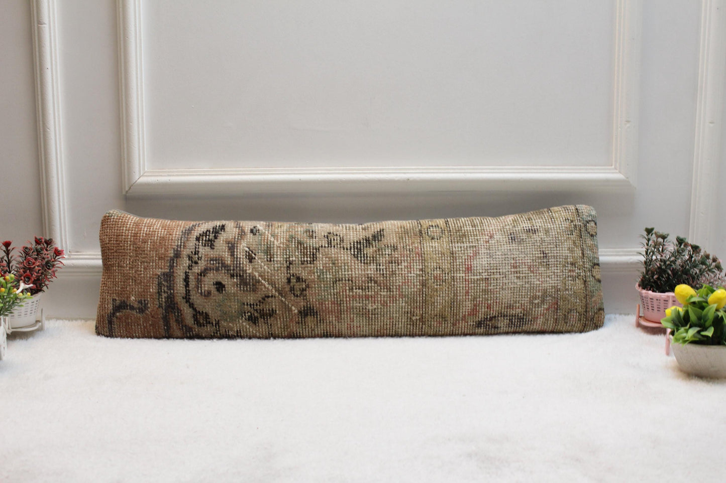 Slim Turkish Kilim Lumbar Pillow – 8x36 Handwoven Vintage Cushion