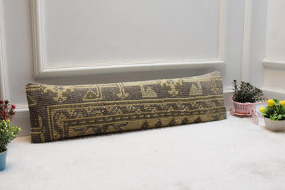 Handmade Wool Lumbar Pillow Cover: Geometric Anatolian Design, 8x36 inch